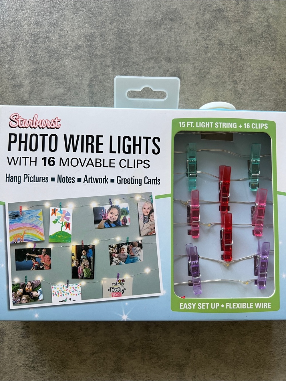 Photo Wire Lights with Movable Clips - Pink, Red, Purple